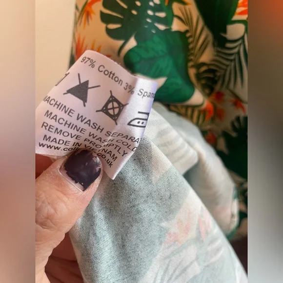 Collectif Green Tropical Print Dress S UK 10 Birds of Paradise Caterina Swing - Picture 6 of 10